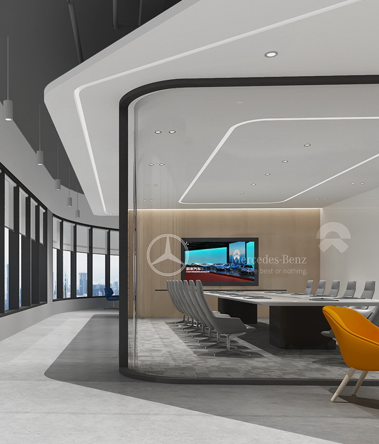 極度智慧辦(bàn)公(gōng)室裝(zhuang)修-玻璃會議室-pc